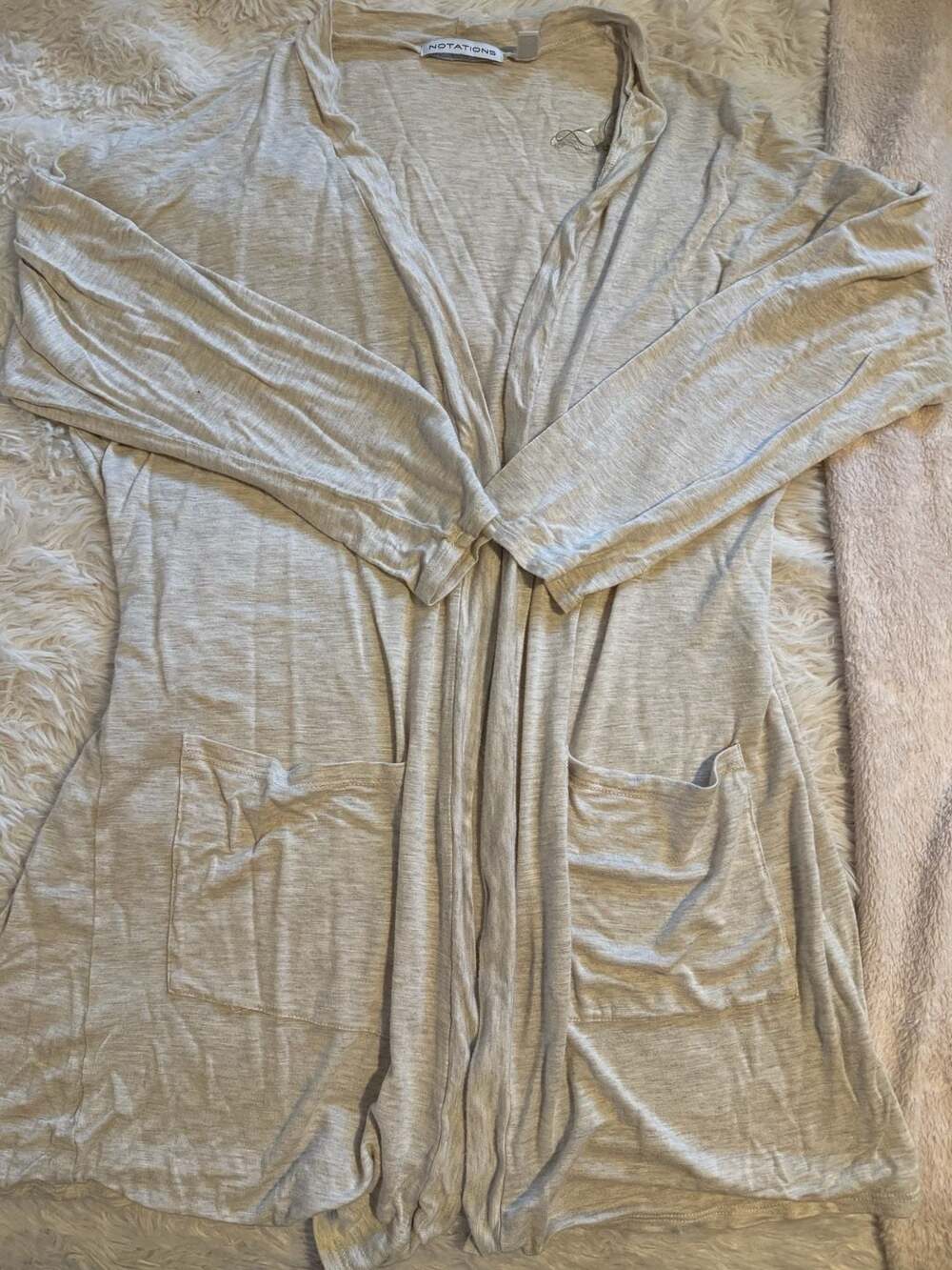 Notations Open Front Cardigan Size M Beige Lightweight Pockets